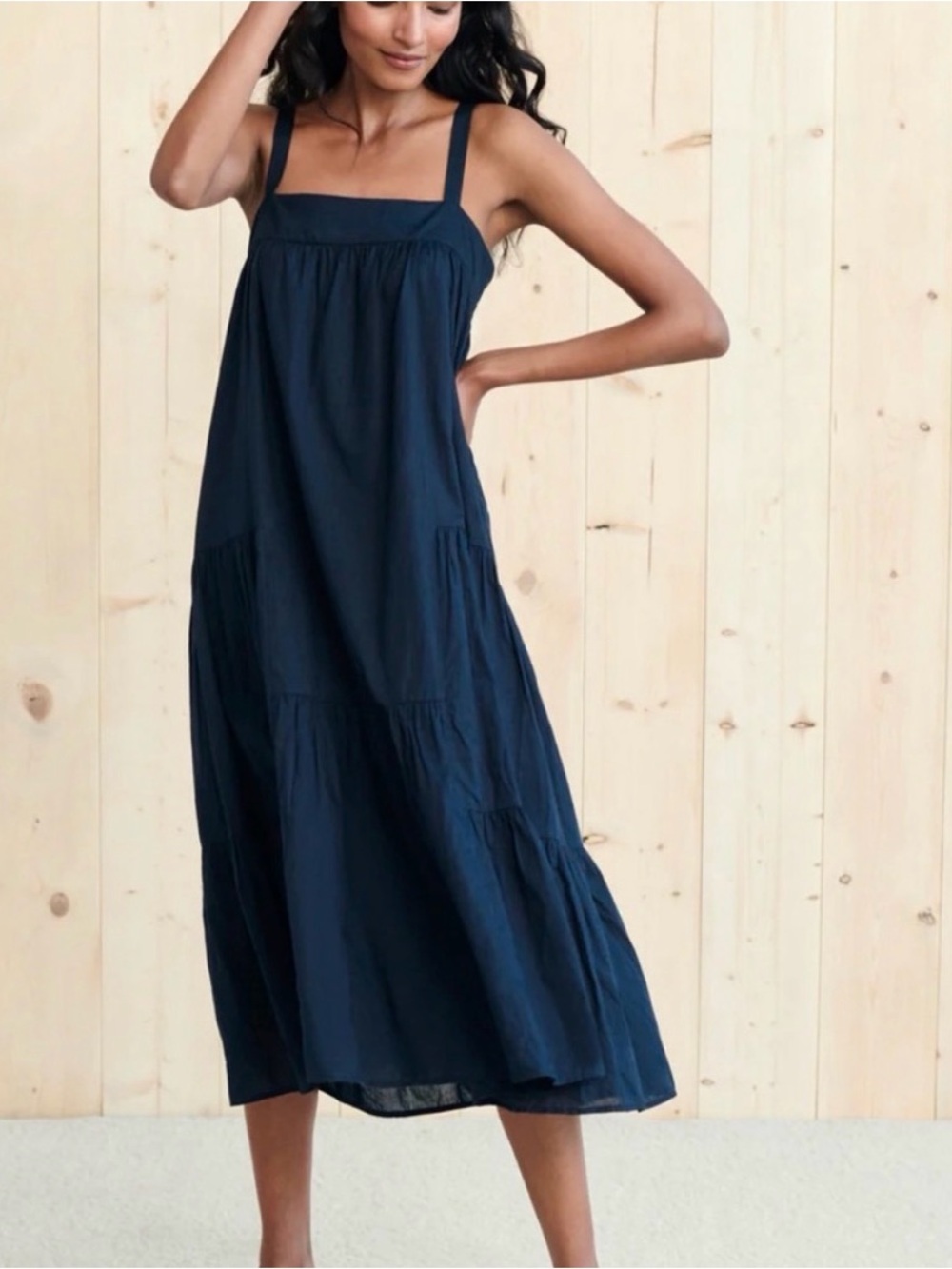 Jenni Kayne Summer Midi Dress in Navy Square-Neckline Sz XS Cotton/Linen
